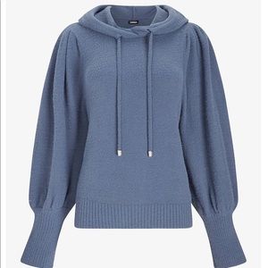 Express Balloon Sleeve Sweater hoodie with rhinestones on pull strings